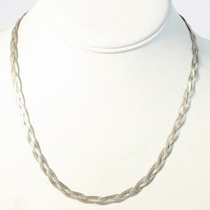 Sterling Silver Braided Herringbone Chain Necklace